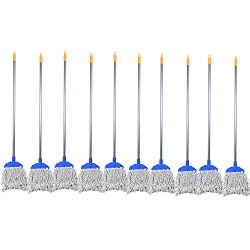 Zureni ZU-MOP10 9 Floor Mop Stick with Super Absorbent Mop Head Sturdy Handle Amazing Cleaning for Home, Office & Commercial Use (Pack of 10)