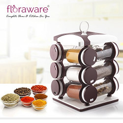 Floraware Plastic Revolving Spice Rack Set, 130ml, Set of 12, Dark Brown