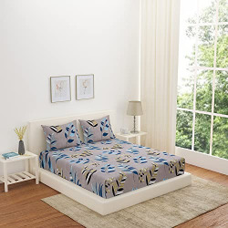 @HOME BY NILKAMAL AMAZING 180 TC FLORAL BEDSHEET SET FOR BEDROOM DCOR, WEDDING GIFT, DIWALI GIFT | SET INCLUDES 1 DOUBLE BEDSHEET, 2 PILLOW COVERS | GREY & BLUE | PACK OF 3 | 2.3X2.5MTR