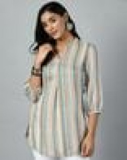 Women Striped No Darts Straight Tunic
