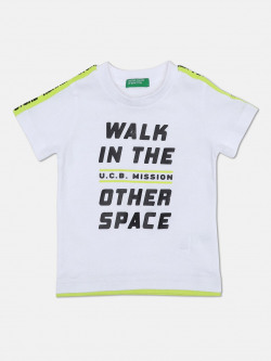 United Colors of Benetton Boys White Typography Printed T-shirt