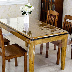 CORTINA POLYVINYL CHLORIDE DURABLE PLAIN TRANSPARENT WATERPROOF DUSTPROOF RECTANGULAR 6 SEATER DINING TABLE COVER (PACK OF 1, 60 X 90 INCHES)