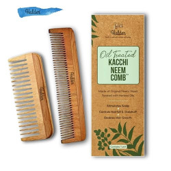 HALDER PREMIUM NEEM WOOD HAIR KANGI - SOAKED IN 17 HERBS, NEEM & SESAME OIL FOR MULTI-ACTIONS - DETANGLING, FRIZZ CONTROL & SHINE,SUITED FOR ALL HAIR TYPES (PACK OF 2)