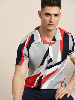 MODA RAPIDO MEN GREY & RED SLIM FIT PRINTED SUSTAINABLE CASUAL SHIRT