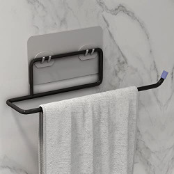 Plantex No Drill Self Adhesive GI Steel Toilet Paper Holder/Tissue Paper Roll Holder/Hanger/Towel Bar Stand for Bathroom Accessories (Black - Pack of 1)