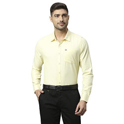 HammerSmith Mens Solid Slim Fit Cotton Blend Formal Shirt with Spread Collar and Long Sleeves Lemon