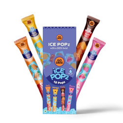 GO DESi ICE Popz: 12-Pack Assorted 4 Flavours Fruit Ice Popsicles | Ice Pops (70ml Each) - Masala Cola, Mango, Very Berry, Tangy Imli Flavors