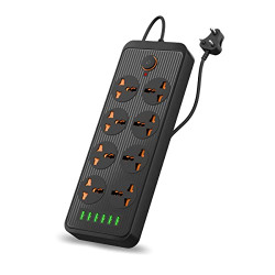 PORTRONICS POWER PLATE 7 WITH 6 USB PORT + 8 POWER SOCKETS SMART ELECTRIC UNIVERSAL EXTENSION BOARD MULTI PLUG WITH 2500W, 3MTR CORD LENGTH, 2.1A USB OUTPUT(BLACK)