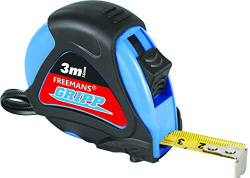 FREEMANS GRIPP 3M:16MM STEEL INCHI MEASURING TAPE (BLUE) WITH CLICK ACTION FRONT LOCK AND BELT CLIP