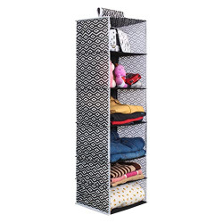 PrettyKrafts 6 Tiers Clothes Hanging Organizer, Wardrobe for Regular Garments, Shoes Storage Cupboard, Hanger Bag- Printed (Diamond Black)