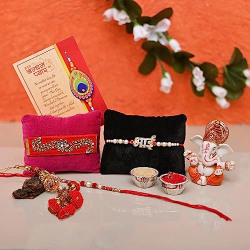 CraftVatika Rakhi Gift Combo for Brother bhai Bhabhi with Ganesha Showpiece Gift items Set - Rakhi for Bhaiya Bhabhi Kids - Rakhis for Rakshabandhan -Murti Statue, Dora Rakhi Bhai Rakhi Lumba Rakhi Velvet Rakhi, Greeting Card
