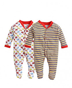 MINITATU Boy's Full Sleeve Baby Sleepsuit Pack of 2 (Peb264E-mm) Multicolour