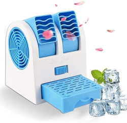 CHARKEE Mini Cooler AC USB and Battery Operated Air Mini Water Air Cooler Cooling Fan Duel Blower with Ice Chambe Perfect for Temple,Home,Kitchen USE, Study Many (MULTI COLOR) TAR-S2
