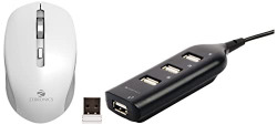 ZEBRONICS Zeb-Jaguar Wireless Mouse, 2.4GHz with USB Nano Receiver, High Precision Optical Tracking, 4 Buttons(White+Grey) & ZEB-90HB USB Hub, 4 Ports, Pocket Sized, Plug & Play