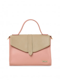FASTRACK BEIGE COLOURBLOCKED PU STRUCTURED SATCHEL