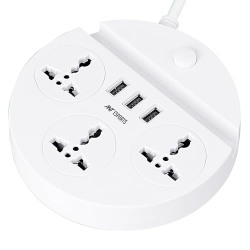 Ant Esports PS330 Power Strips with 3 Universal Socket and 3 USB-A, 3-Meter Cord, 2500-Watt, Fireproof Material, Heavy Duty Cable Overload Protection, Extension Cord for Home/Office AppliancesWhite
