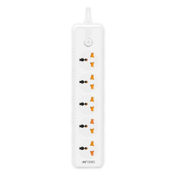 Ant Esports PS500 Power Strips with 5 Universal Socket, 3-Meter-Long Cord, 2500-Watt, Fireproof Material, Heavy Duty Cable Overload Protection, Extension Cord for Home/Office Appliances White