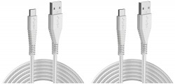 URBN Type-C USB 3.4 Amp | 25W Fast Charging Cable for Smartphone | Unbreakable Rugged & Nylon Braided | Quick Charge (QC) Compatible | Made in India | Length (5 Feet) - White (Pack of 2)