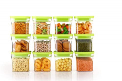 KITCHWELL UNBREAKABLE KITKAT SQUARE PLASTIC CONTAINERS SET FOR KITCHEN STORAGE 600 ML KITCHEN CONTAINER, STORAGE CONTAINERS, CONTAINER SETS, GROCERY CONTAINER, AIR-TIGHT (GREEN, 6)