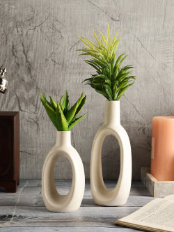The Decor Lane 2 Pieces Off-White Solid Ceramic Flower Vases
