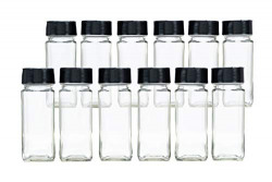 Vasukie Salt & Pepper Square Glass Spice Jar with Black Sifter Two Sid