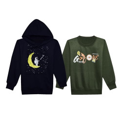 VIMAL JONNEY Multicolor Printed Hooded Cotton Fleece Sweatshirt for Ki