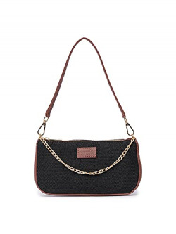 ZOUK Jet Black Solid Printed Women's Jute Handcrafted Vegan Leather Bl