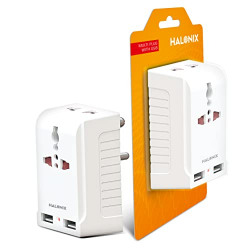 Halonix 6A Twin USB Charger & One 3 Pin Socket,Orange,MULTI PLUG EXT W