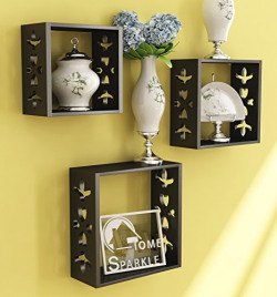 Home Sparkle Wooden Wall Shelf | Cube Design Wall Mounted Shelves for