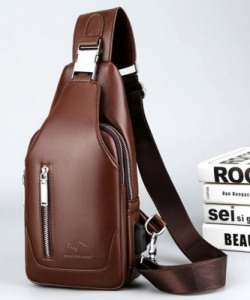 WXR BROWN SHOULDER BAG STYLISH TRENDY EARPHONE HOLE USB SLOT CROSS-BOD