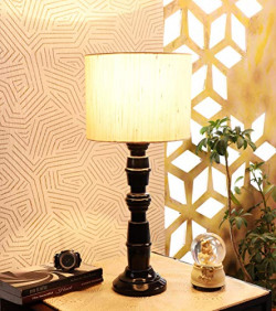 TU CASA NTU-171 OFF WHITE COTTON SHADE TABLE LAMP WITH WOOD BASE HOLDE
