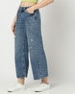 Women Heavily Washed Flared Distressed Jeans