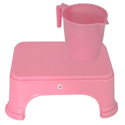 FUN HOMES 2 PIECES PLASTIC BATHROOM STOOL & MUG SET (PINK) (HS39FUNH02