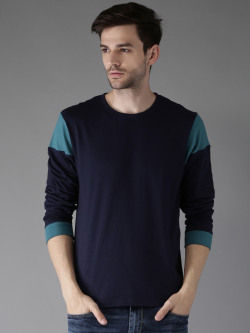 Moda Rapido Men Navy Solid Round Neck Pure Cotton T-shirt