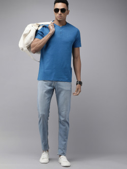 THE ROADSTER LIFE CO. HENLEY NECK COTTON BLEND T-SHIRT