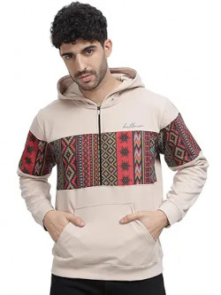 BULLMER GREY MELANGE TRENDY COLOURBLOCK FLEECE HOODIE SWEATSHIRT FOR M