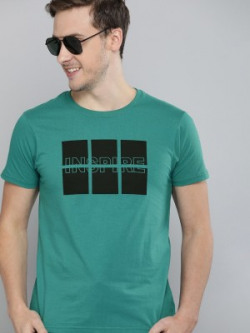 HERE&NOW Printed Men Round Neck Dark Blue T-Shirt