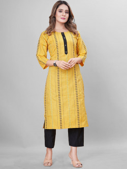 KALINI ROUND NECK ETHNIC MOTIFS PRINTED REGULAR THREAD WORK KURTA WITH