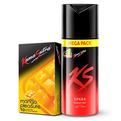 KAMASUTRA SPARK DEODORANT MEGA PACK 220 ML AND MANGO FLAVOURED CONDOMS