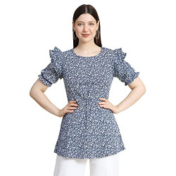 KERI PERRY Women's Indo-Western Polyester A-line Round Neck Printed Ha