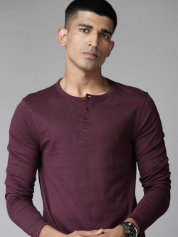 ROADSTER THE LIFESTYLE CO. HENLEY NECK PURE COTTON T-SHIRT