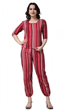 POPWINGS Casual Pink Striped Printed Regular Relaxed Loose Fit Women T