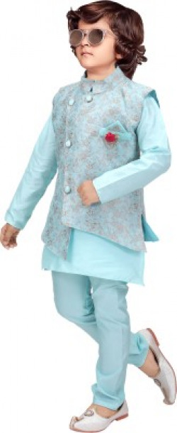 KL COLLECTION BOYS FESTIVE & PARTY KURTA, WAISTCOAT AND PYJAMA SET(LIG