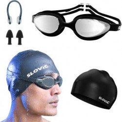 SLOVIC GOGGLES & CAP WITH EAR PLUG NOSE CLIP | UV PROTECTION| SWIMMING