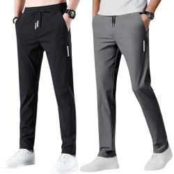 LEE BURG PACK OF 2 MEN'S DRYFIT LYCRA STRETCHABLE TRACKPANTS, ICE SILK