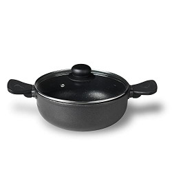 BERGNER Senator Diecast Aluminium Non-Stick Kadai with Glass Lid (Blac