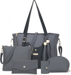 DIXON Women Grey, Black Hand-held Bag(Pack of: 5)