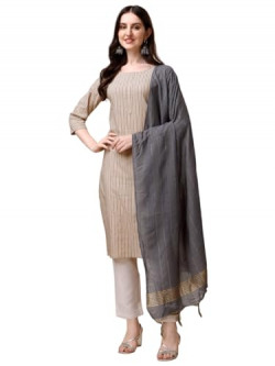 Fashion Basket Women Cotton Striped Printed Kurta Set with Pant & Dupa