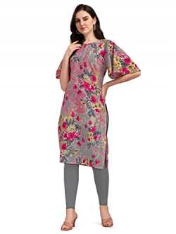 ETHNICJUNCTION WOMEN'S CREPE FLORAL PRINTED READY TO WEAR STRAIGHT KUR