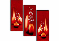SAF paintings Set of 3 Preety Flower Pot 6MM MDF UV Textured Self ades